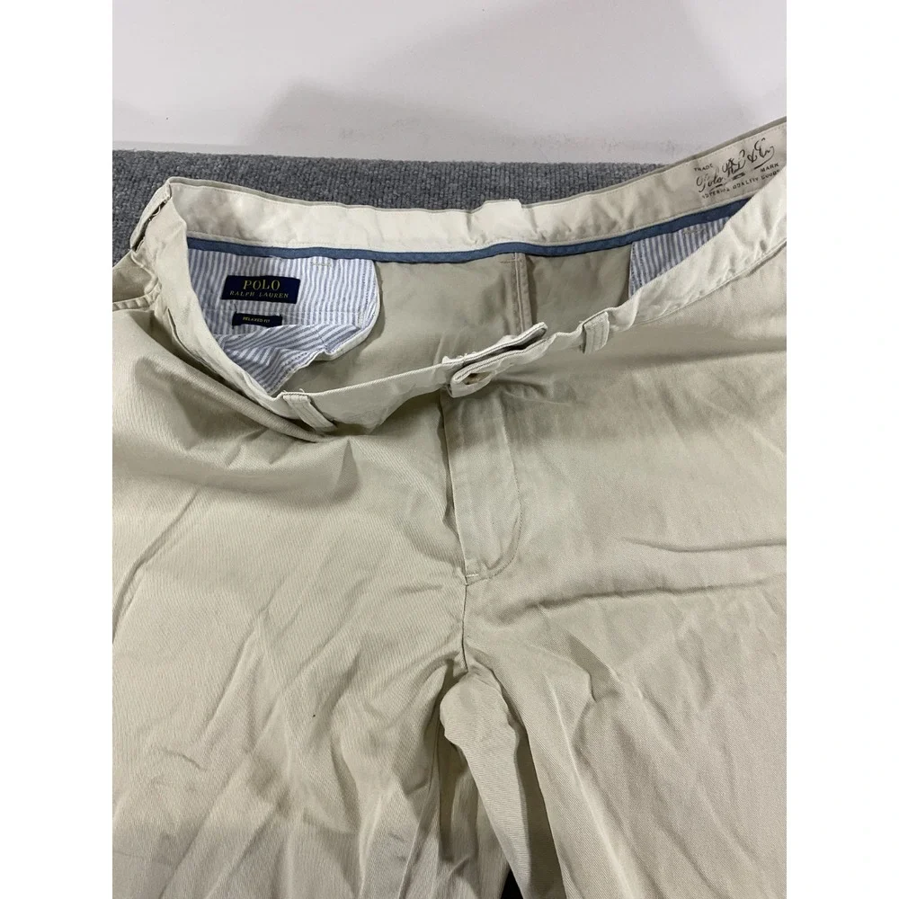 Polo Ralph Lauren Pants 42x32 Khaki Beige Relaxed Fit 100% Cotton Chino Casual M